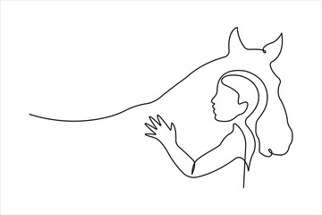 One continuous single line drawing of animal horse design outline vector illustration
