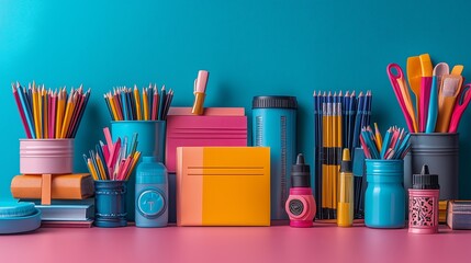 Obraz premium background professional photographic studio, graduation, large size school supplies, vivid colors