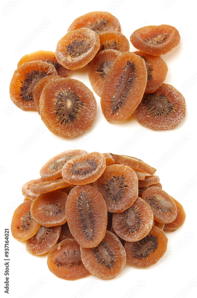 Poster yellow dried kiwi fruit on white background