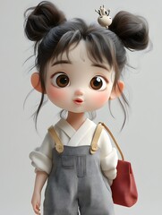 Cute Cartoon Girl with Big Eyes and Hairstyle