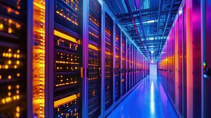 Fototapeta premium Advanced battery storage unit in a renewable energy plant, clean and organized, bright indoor lighting