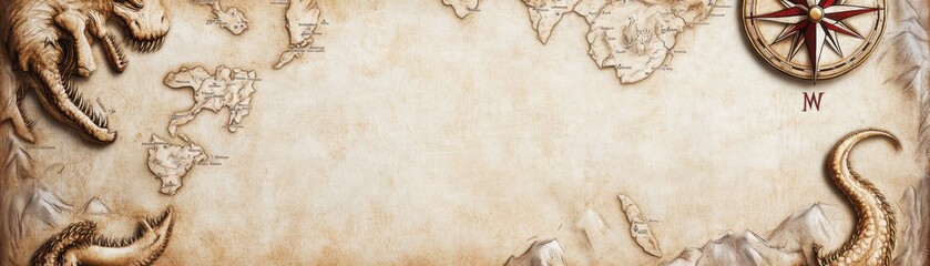 Obraz premium An antique map featuring intricate illustrations and a compass, perfect for adventure and exploration themes.