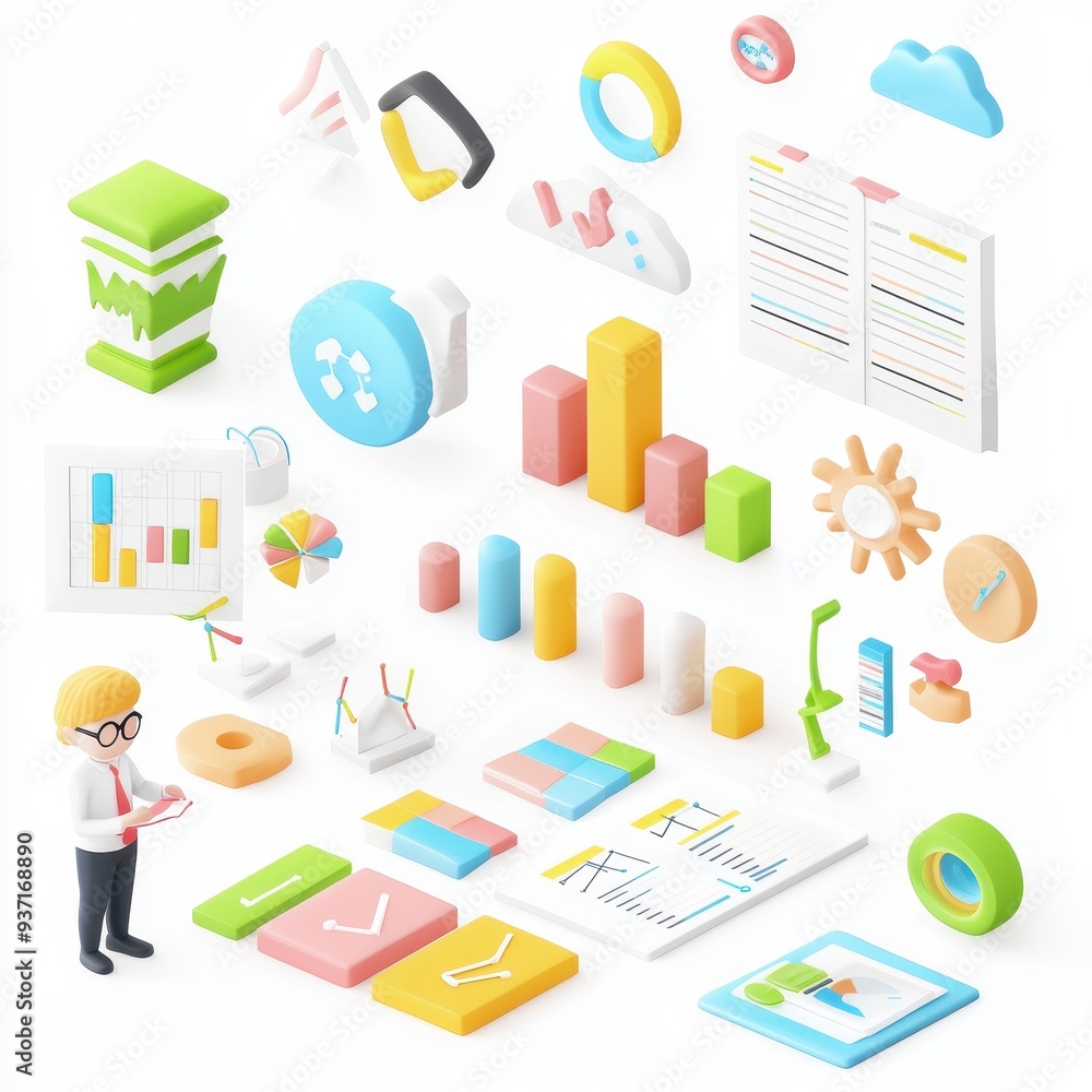 Poster d business data visualization charts and graphs
