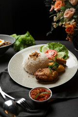 This is fried chicken rice typical of Indonesian food