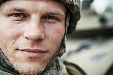 Caucasian soldier military army in camouflage uniform at conflict war