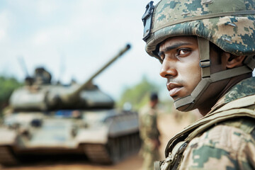 Indian soldier military army in camouflage uniform at conflict war
