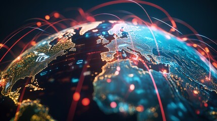 Obraz premium Global e-commerce platform showing international transactions, vibrant colors, digital background