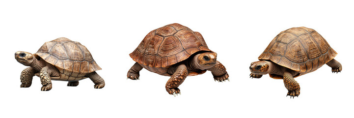 Obraz premium A turtle slowly walking pet element photorealistic textured shell isolated on white and transparent background