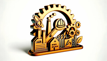 3D Icon as Safety protocols and factory machinery concept as Safety protocols paired with factory machinery representing the importance of safety guidelines in industrial operations perfect for isolat