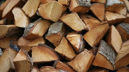 cozy, rustic home interior featuring a pile of neatly stacked firewood next to a traditional stove, symbolizing warmth, comfort, preparation, and resilience against winter