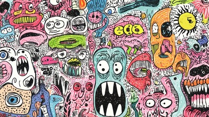 Colorful Abstract Monster Doodle Pattern