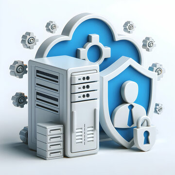 3D Icon as Social engineering icon and secure server concept as A social engineering icon paired with a secure server symbolizing the protection of server infrastructure against social engineering att