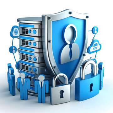 3D Icon as Social engineering icon and secure server concept as A social engineering icon paired with a secure server symbolizing the protection of server infrastructure against social engineering att