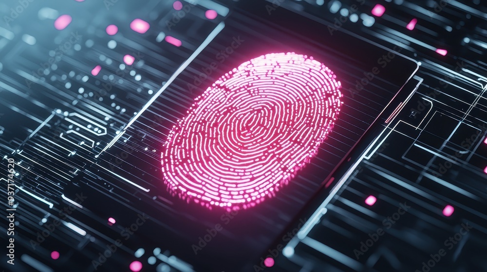 Poster fingerprint scan on futuristic digital interface
