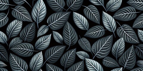 Abstract Leaf Pattern, Digital Art, Silver Leaf, Nature, Dark Background , leaf pattern, silver leaf