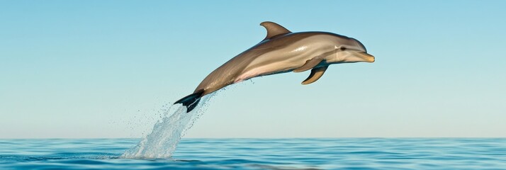 Dolphin Leaping Out of the Water - A dolphin leaps out of the water, symbolizing freedom, joy, playfulness, marine life, and the beauty of nature.