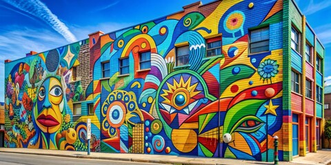 Abstract Urban Art - Colorful Facade with Eye Motifs, Street Art, Urban Design, Mural, Graffiti