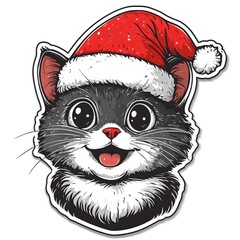 Obraz premium Cute Cat Wearing Santa Hat Christmas Pet Illustration