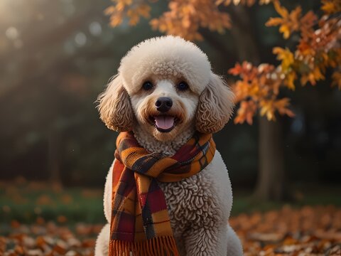Poodle in Autumn Outfits - Cozy and Whimsical Fall Fashion for Pets, Perfect for Seasonal Decor and Pet Lovers