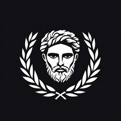 Obraz premium A stylized portrait of a man with a beard surrounded by a laurel wreath