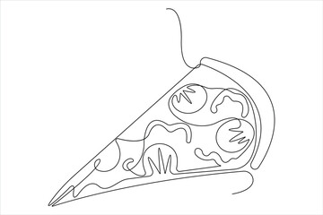 Continuous single one line drawing of delicious sliced cheese pizza design outline vector illustration