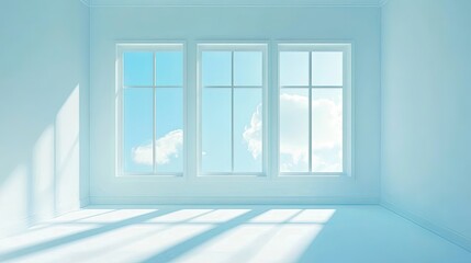 Fototapeta premium Smart window adjusting tint based on sunlight, clean lines, bright indoor lighting