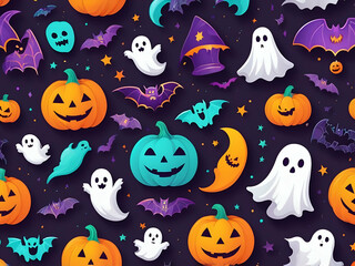 abstract Halloween banner template Bright illustration iridescent of pumpkins, ghosts, bats