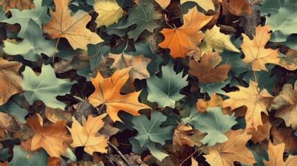 A colorful assortment of autumn leaves scattered on the ground, showcasing seasonal change.