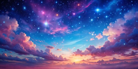 Fototapeta premium Celestial Dreamscape A Painting of Stars and Clouds, Night sky, stars, clouds, dreamscape