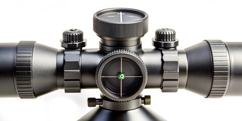 Closeup of a Rifle Scope with Green Crosshairs, Rifle , Scope , Hunting , Aiming