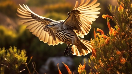 A bird in flight with its wings spread wide
