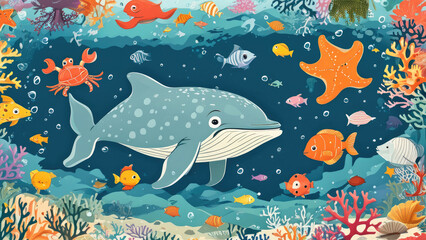 Obraz premium Versatile Cover Design Featuring Sea Animals: Elegant and Refreshing Theme