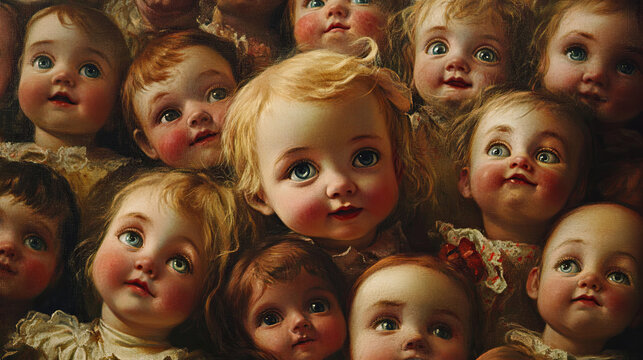 Creepy scary soulless dolls, children's toy. Haunted babydolls