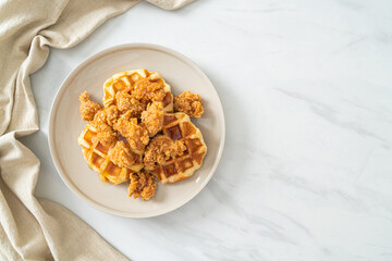 fried chicken waffle with honey or maple syrup
