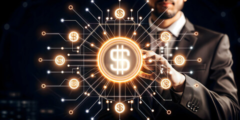 3D Icon as AI data processing and financial network concept as An AI data processing icon paired with a financial network representing the role of AI in enhancing financial network security ideal for 