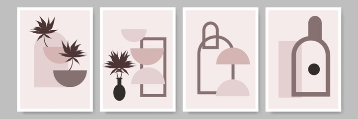 Hand drawn boho covers collection. abstract floral arrangements and geometric shapes in soft hues