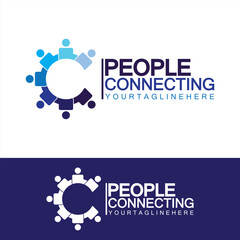 Abstract Initial Letter C Connecting People Logo Vector  Design Template