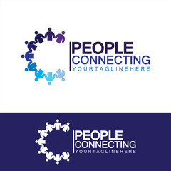 Abstract Initial Letter C Connecting People Logo Vector  Design Template