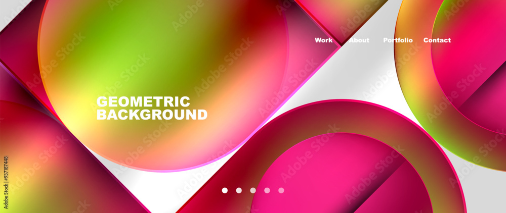 Poster Bright colorful squares with round elements minimal geometric background. Vector Illustration For Wallpaper, Banner, Background, Card, Book Illustration, landing page