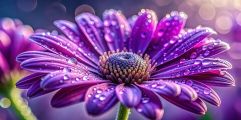 Obraz premium Dew Drops on Purple Flower, Macro Photography, Bokeh, Flower, Petals, Close-up,