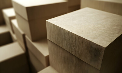 Abstract close-up of a stack of wooden boxes, showcasing the texture and grain of the wood.