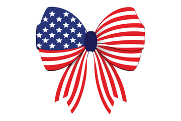Illustration of a Red, White, and Blue Bow with an American Flag on the Ribbon for the 4th of July

