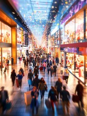 Crowd of Shoppers in a Vibrant Shopping Mall During the Holiday Season