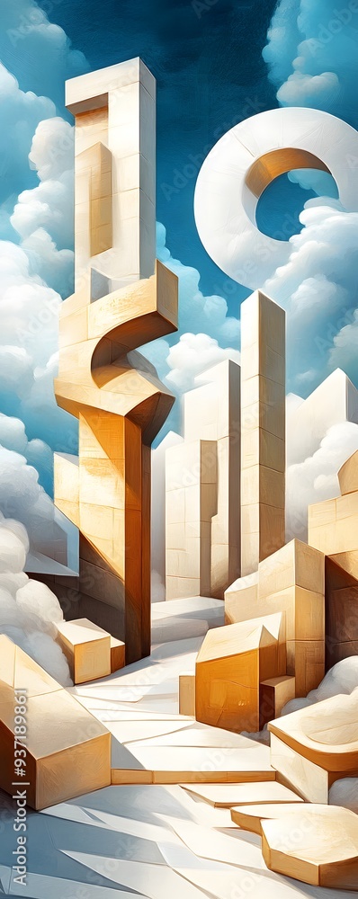 Poster abstract geometric architecture in clouds.
