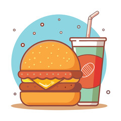Vector ClipArt Illustration of a Burger with Soda and Ice