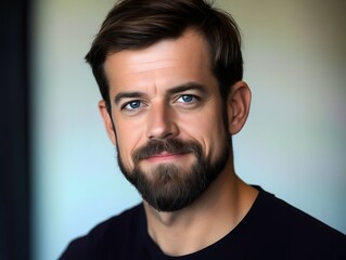 Obraz premium A man with a beard and a black shirt