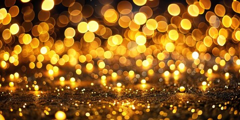 Golden Bokeh Lights on Black Background, bokeh , lights , glitter , celebration