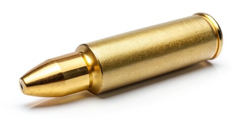 Fototapeta premium Golden Bullet Close Up, White Background, Ammo, Cartridge, Weapon