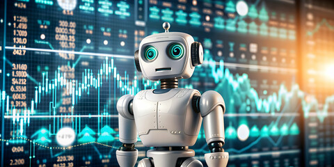 3D Icon as Chatbot and stock market chart concept as A chatbot icon paired with a stock market chart representing the use of AI in financial market analysis perfect for isolated vector designs. isolat