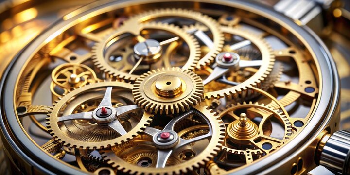 Golden Gears of Time Closeup of a Mechanical Watch Movement,watchmaking, gear, mechanism, clockwork